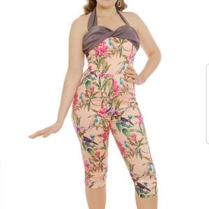 Lindy Bop Tropical Print Halter Jumpsuit 10